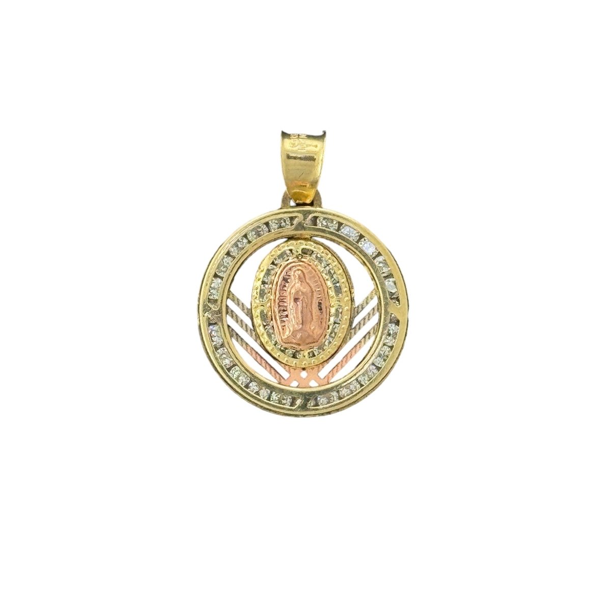 10KT Gold Virgin Mary Pendant with Tri - Color Design - 1.4g