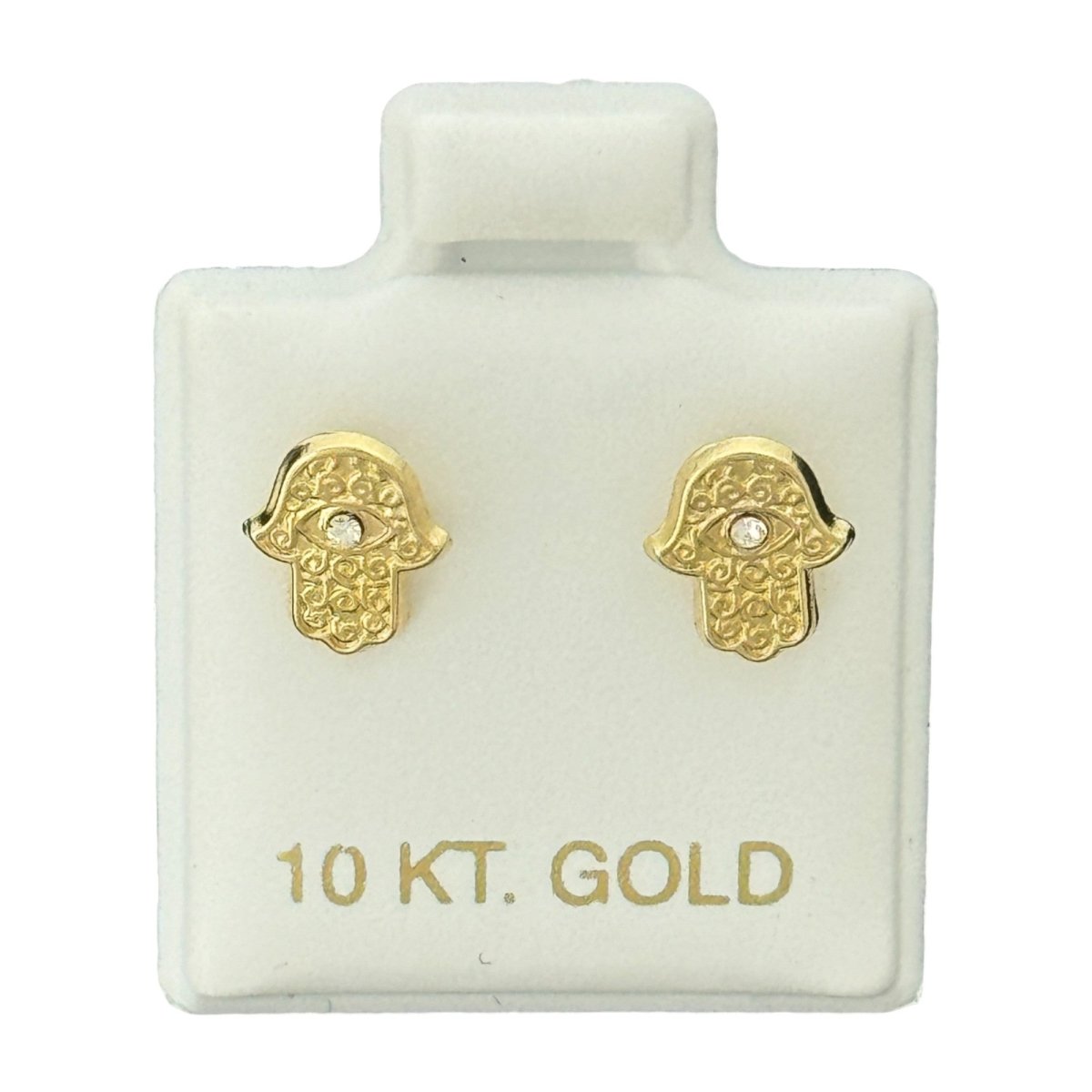 10KT Hamsa Hand CZ Stud Gold Earrings