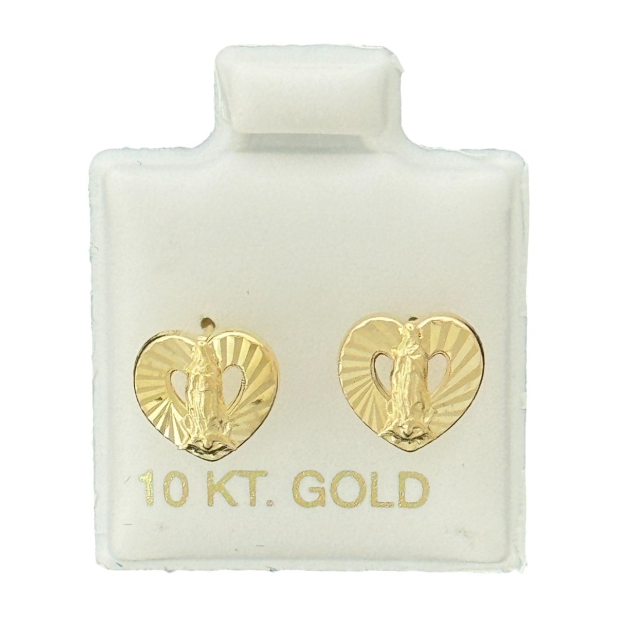 10KT Heart - Shaped Virgin Mary Gold Earrings