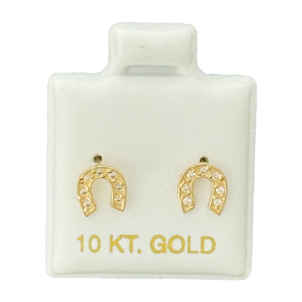 10KT Horseshoe CZ Stud Gold Earrings