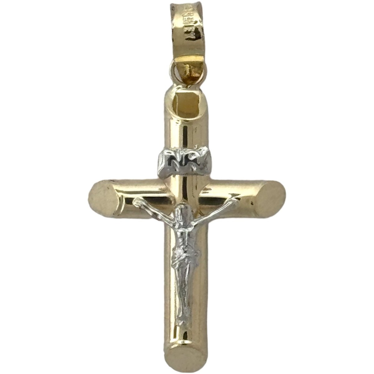 10KT Jesus Cross pendant Real Yellow Gold Diamond cut, 1.05 GRM, 1.5 mm Bail