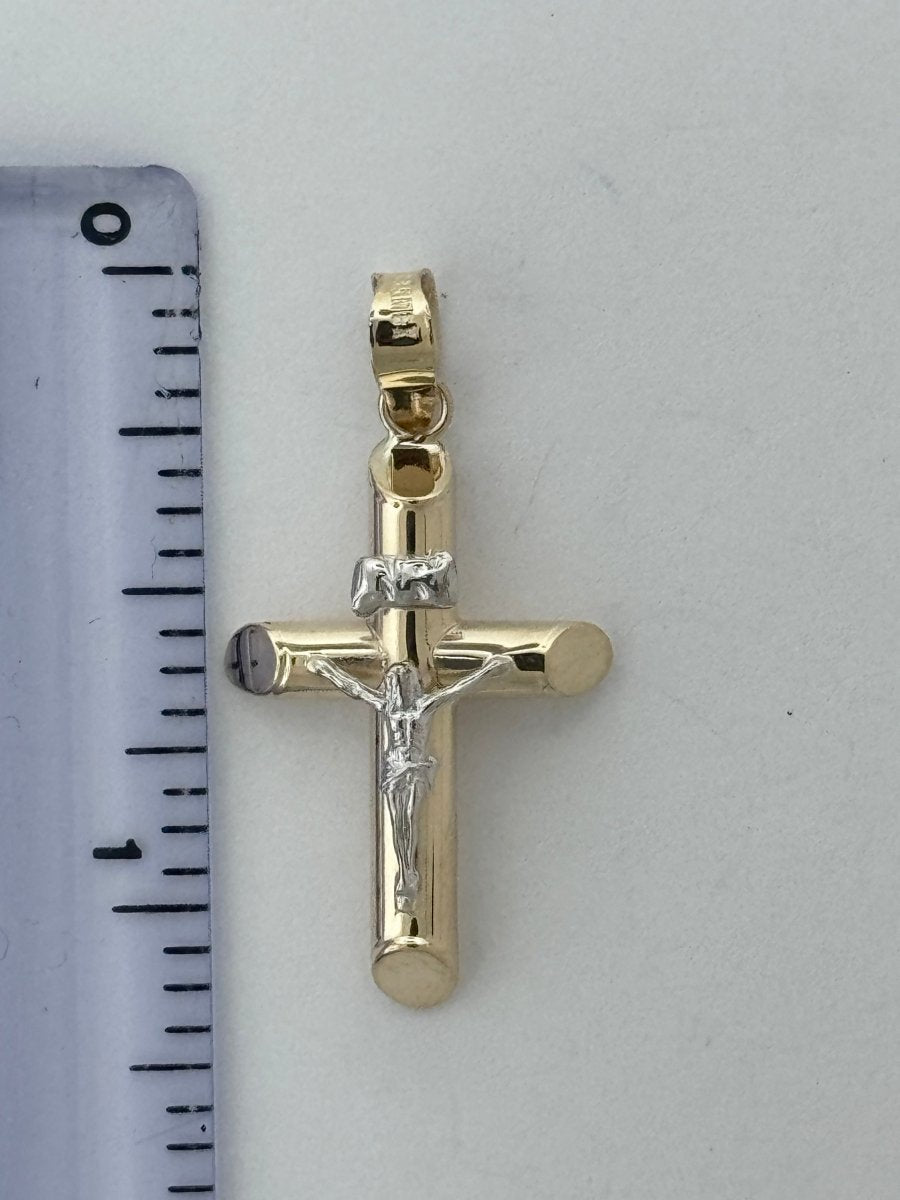 10KT Jesus Cross pendant Real Yellow Gold Diamond cut, 1.05 GRM, 1.5 mm Bail