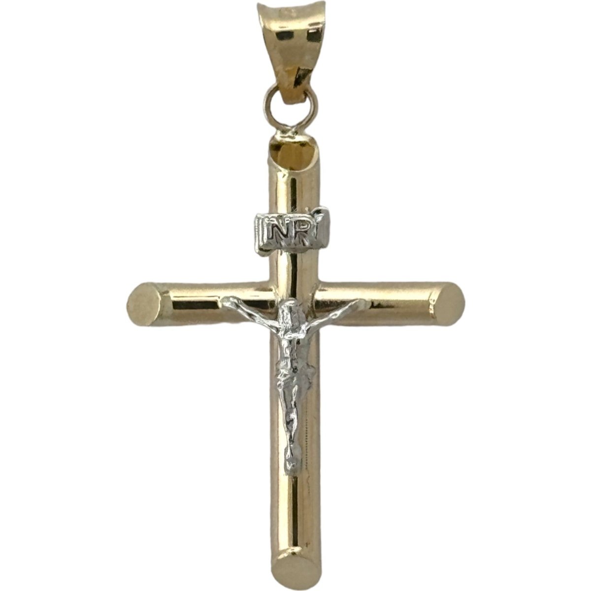 10KT Jesus Cross pendant Real Yellow Gold Diamond cut, 1.09 GRM, 1.5 mm Bail