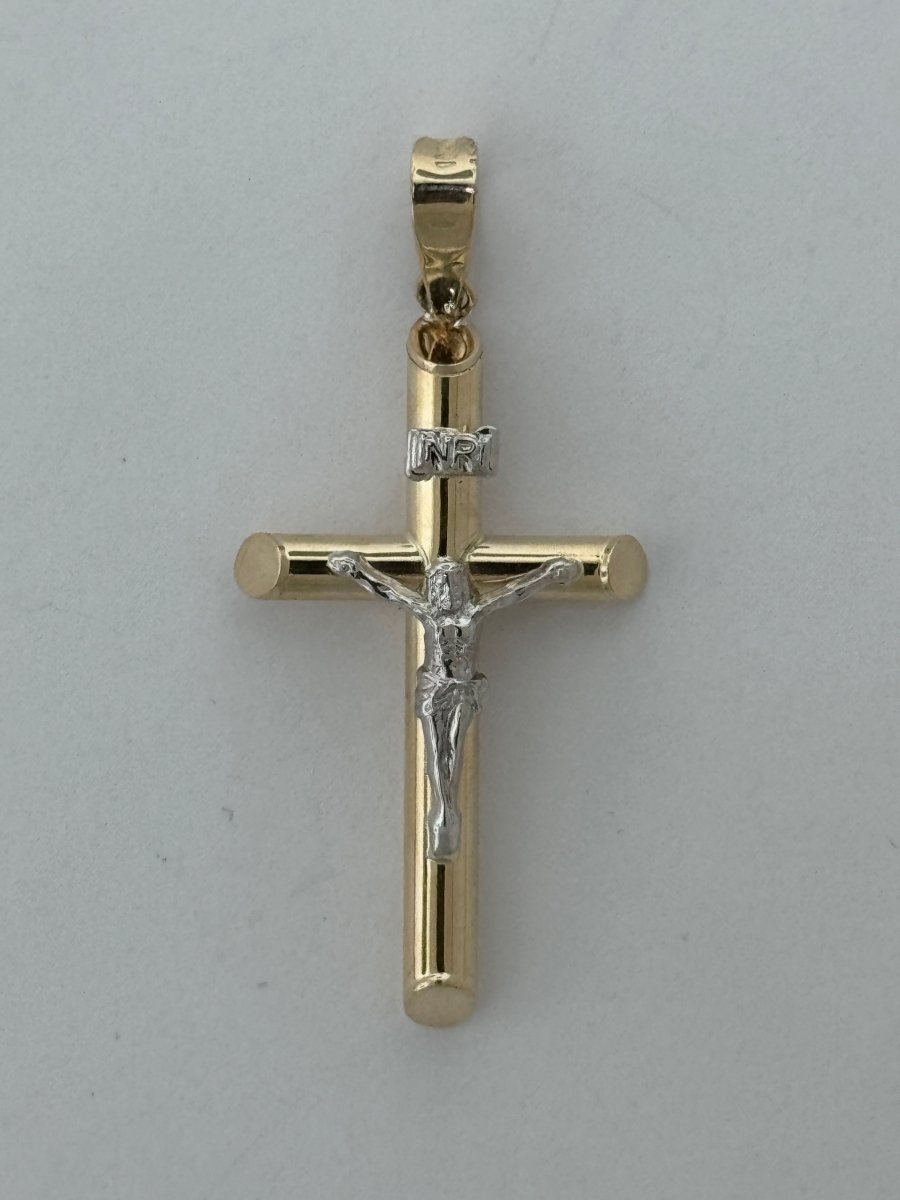 10KT Jesus Cross pendant Real Yellow Gold Diamond cut, 1.09 GRM, 1.5 mm Bail