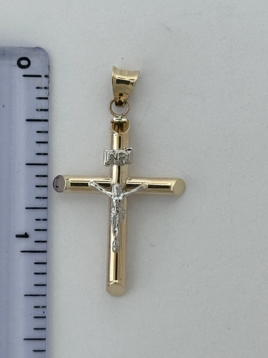 10KT Jesus Cross pendant Real Yellow Gold Diamond cut, 1.09 GRM, 1.5 mm Bail