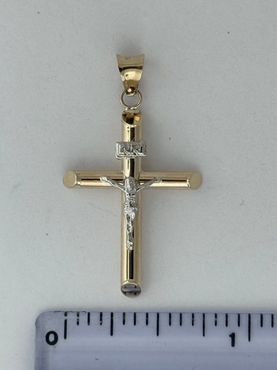 10KT Jesus Cross pendant Real Yellow Gold Diamond cut, 1.09 GRM, 1.5 mm Bail