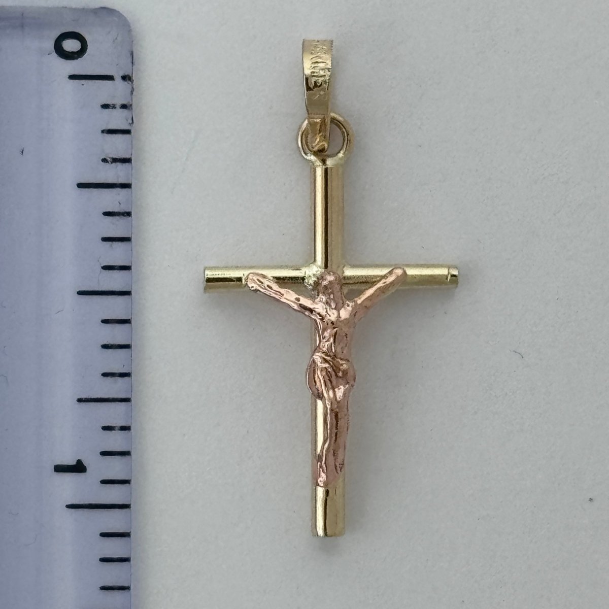 10KT Jesus Cross pendant Real Yellow Gold Diamond cut, 1.1 GRM, 1.5 mm Bail