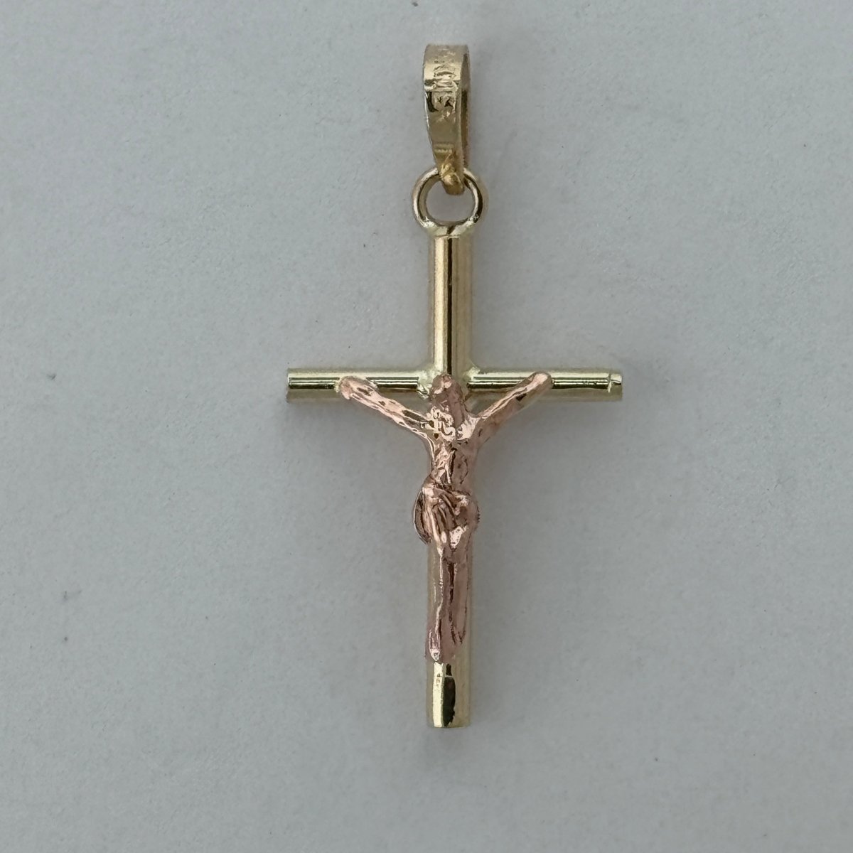 10KT Jesus Cross pendant Real Yellow Gold Diamond cut, 1.1 GRM, 1.5 mm Bail