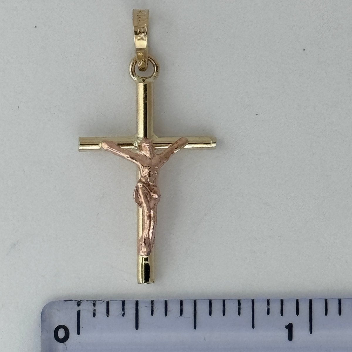 10KT Jesus Cross pendant Real Yellow Gold Diamond cut, 1.1 GRM, 1.5 mm Bail