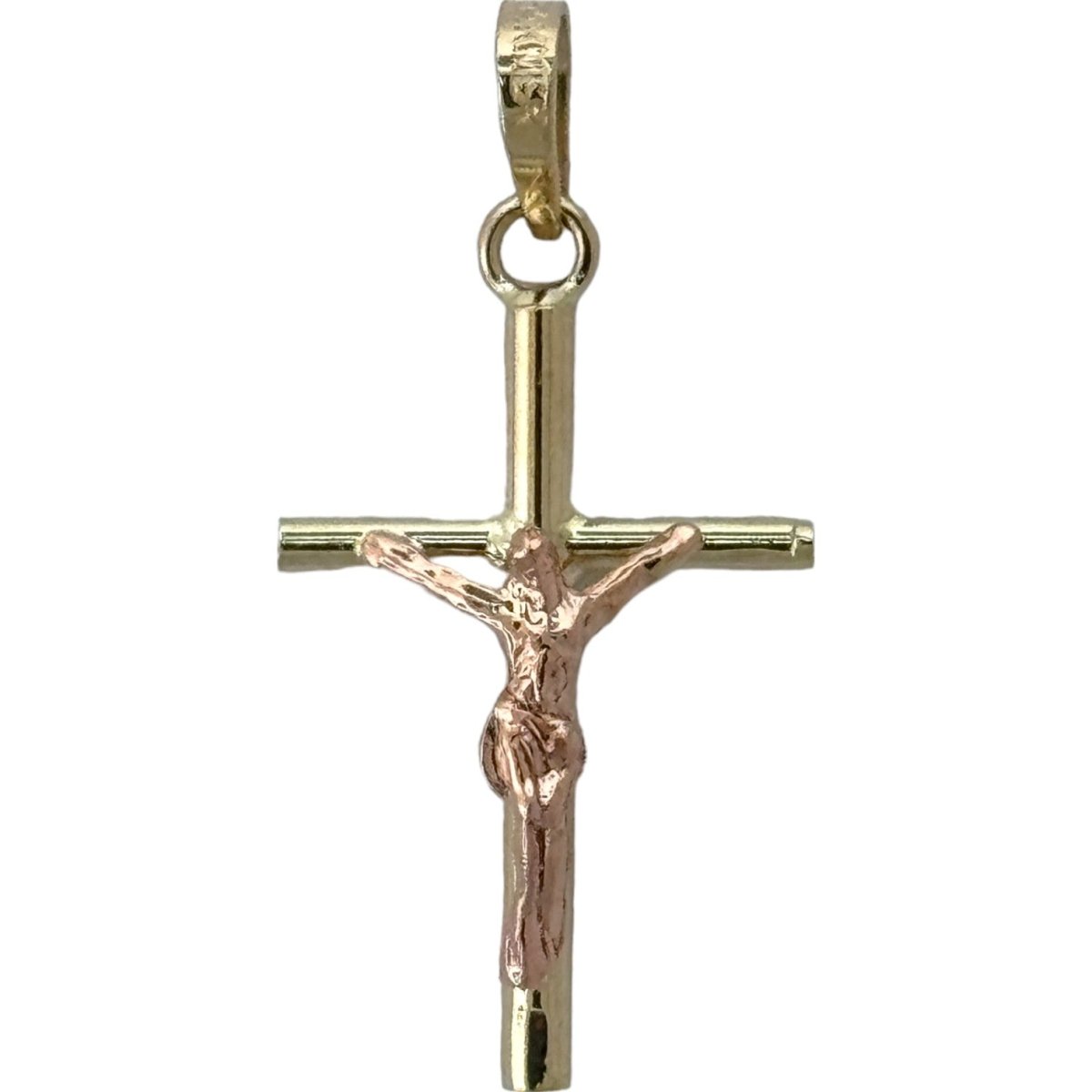 10KT Jesus Cross pendant Real Yellow Gold Diamond cut, 1.1 GRM, 1.5 mm Bail