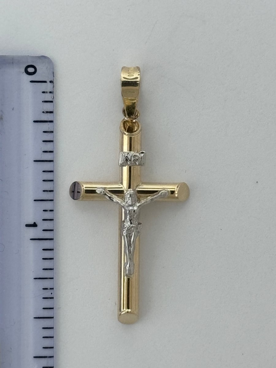 10KT Jesus Cross pendant Real Yellow Gold Diamond cut, 1.61 GRM, 2 mm Bail