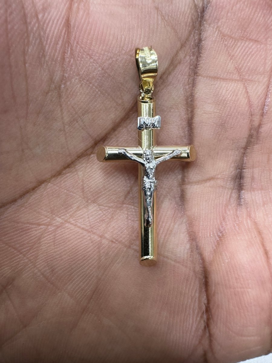 10KT Jesus Cross pendant Real Yellow Gold Diamond cut, 1.61 GRM, 2 mm Bail