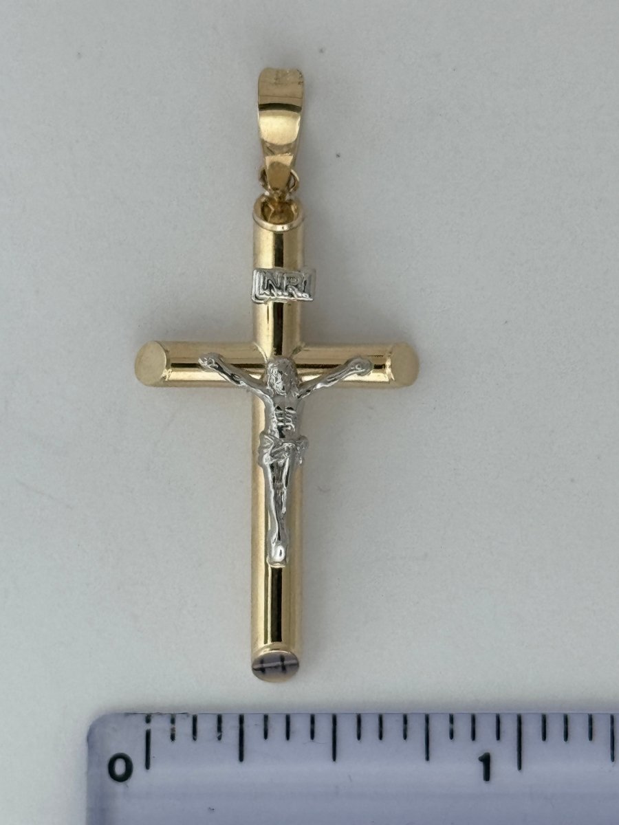 10KT Jesus Cross pendant Real Yellow Gold Diamond cut, 1.61 GRM, 2 mm Bail