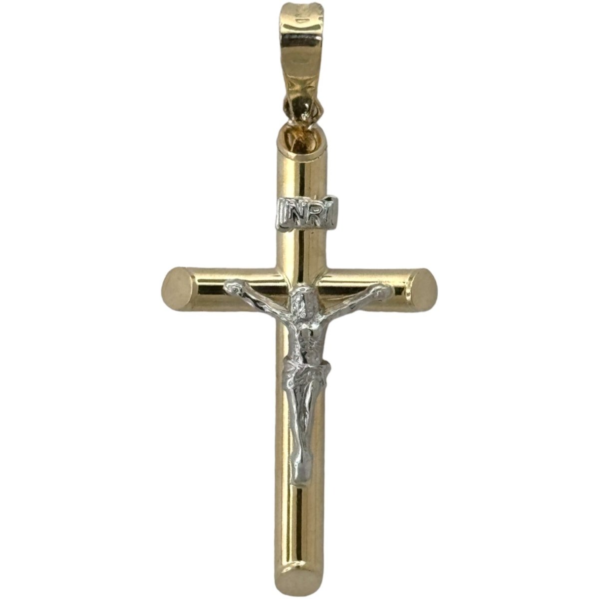 10KT Jesus Cross pendant Real Yellow Gold Diamond cut, 1.61 GRM, 2 mm Bail