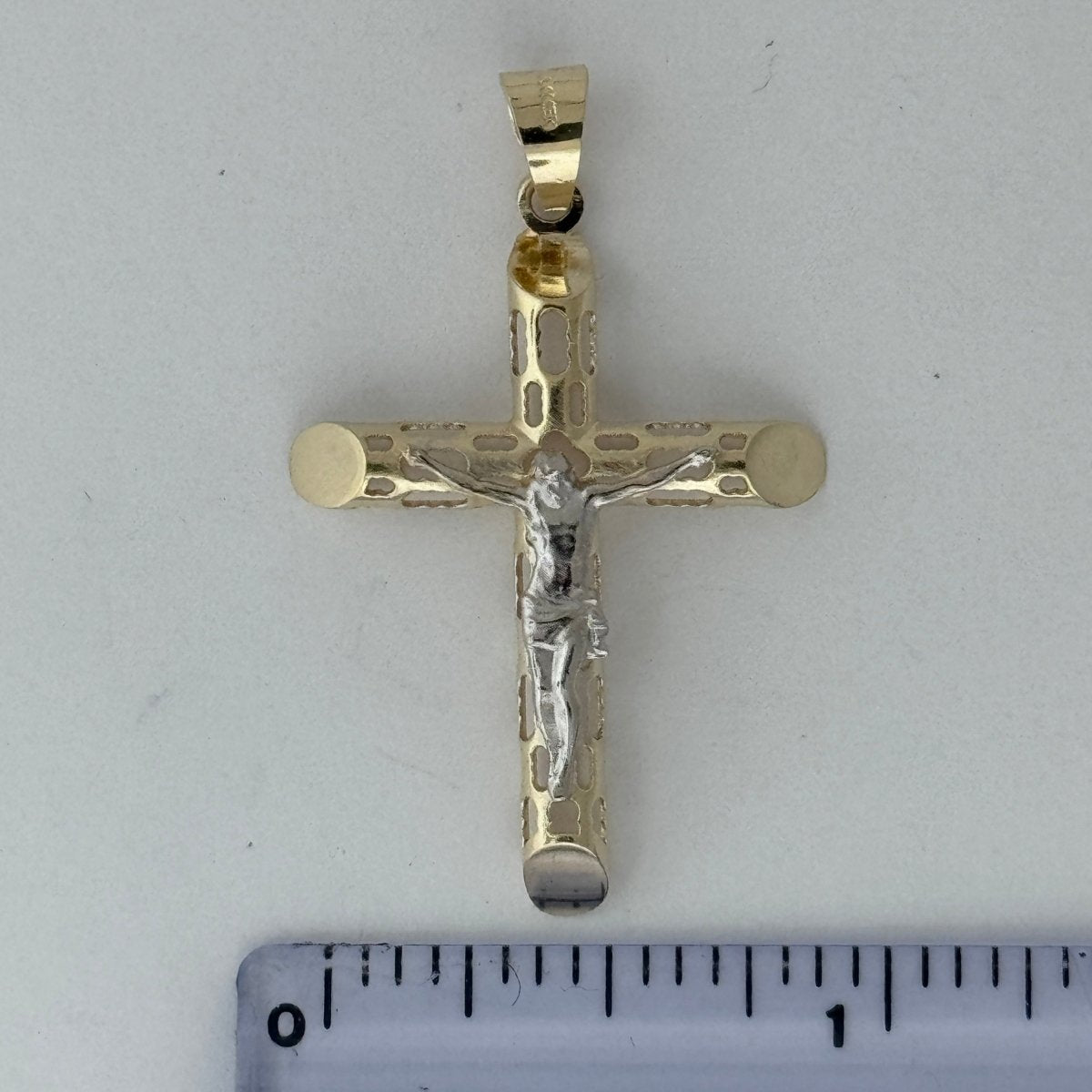 10KT Jesus Cross pendant Real Yellow Gold Diamond cut, 2.17 GRM, 1.5 mm Bail