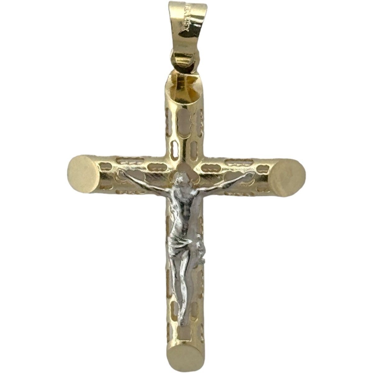 10KT Jesus Cross pendant Real Yellow Gold Diamond cut, 2.17 GRM, 1.5 mm Bail