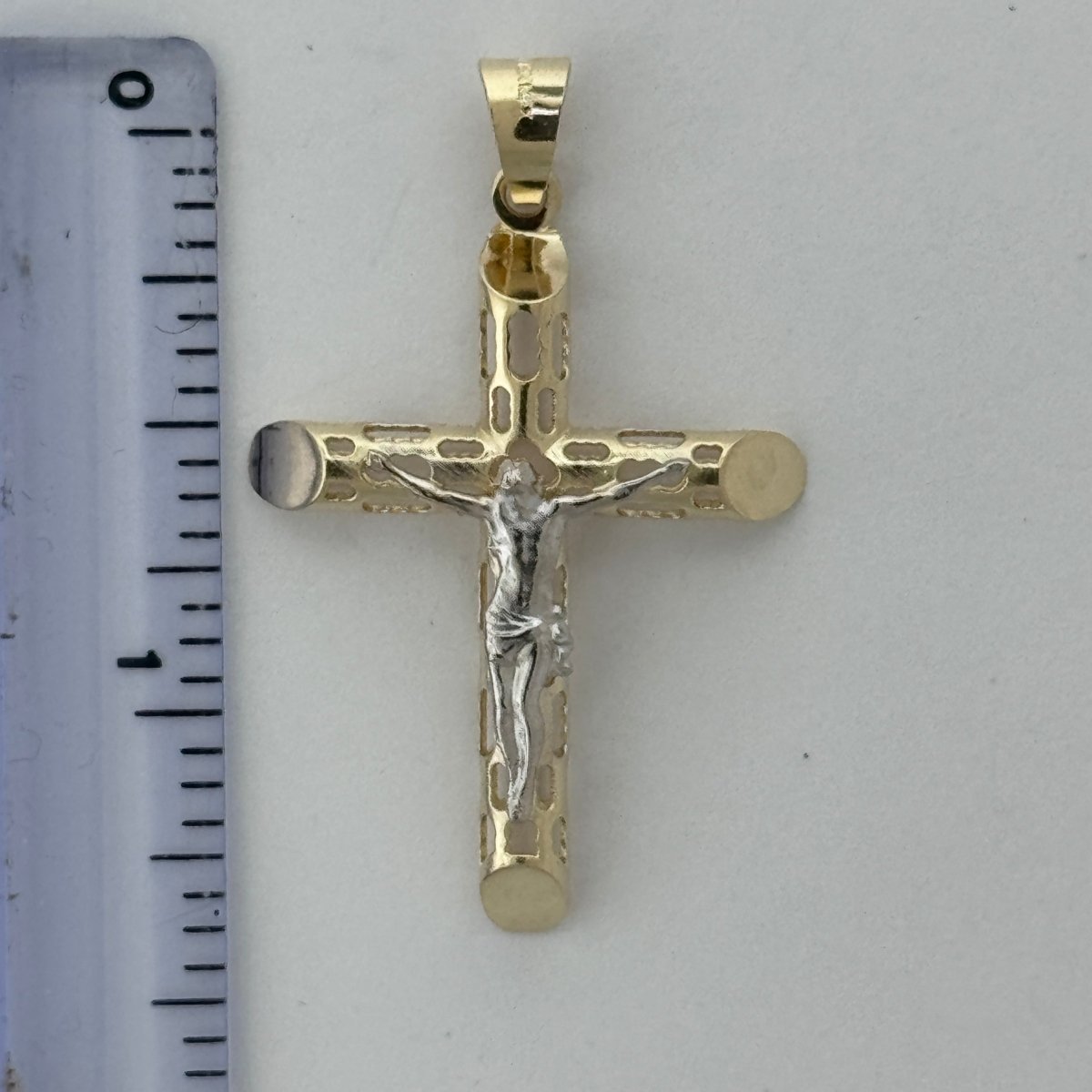 10KT Jesus Cross pendant Real Yellow Gold Diamond cut, 2.17 GRM, 1.5 mm Bail