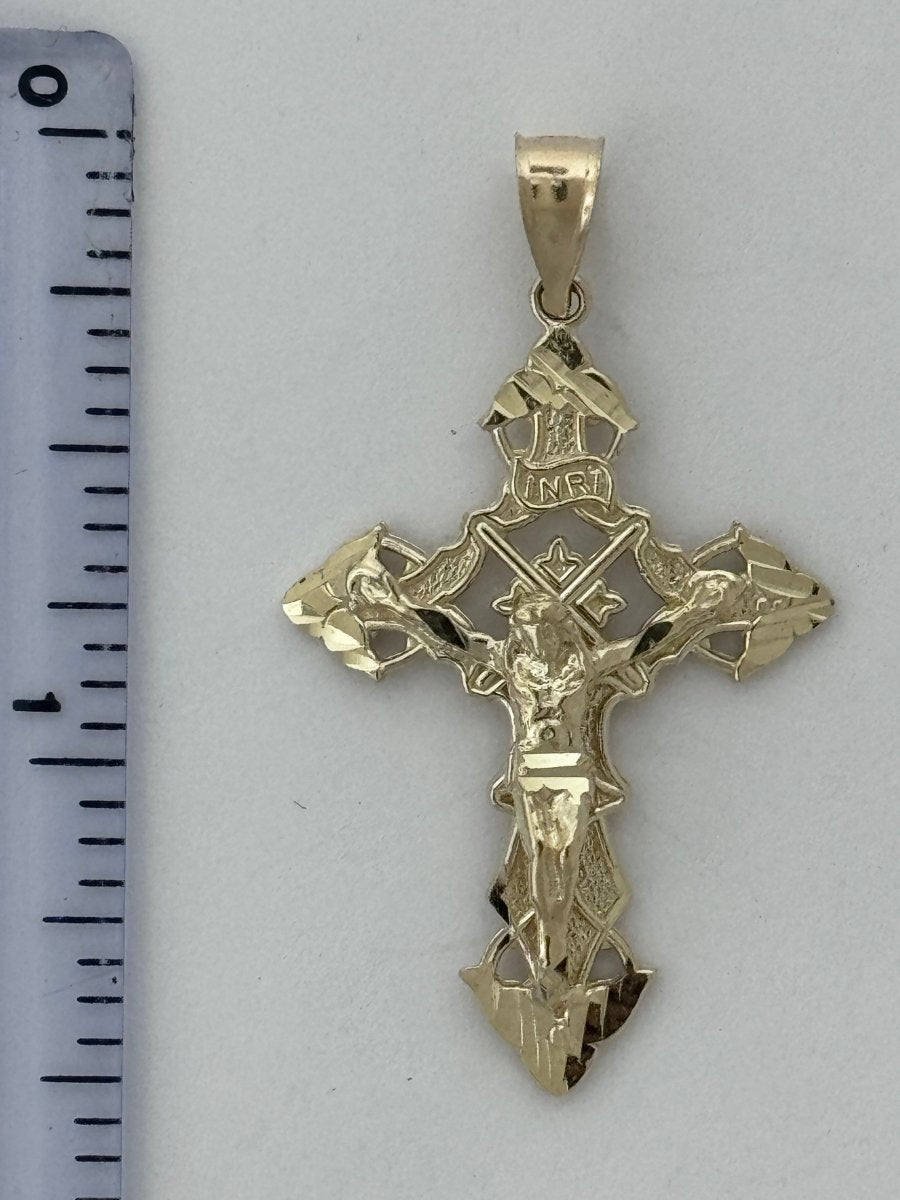 10KT Jesus Cross pendant Real Yellow Gold Diamond cut, 2.2 GRM, 1.5 mm Bail