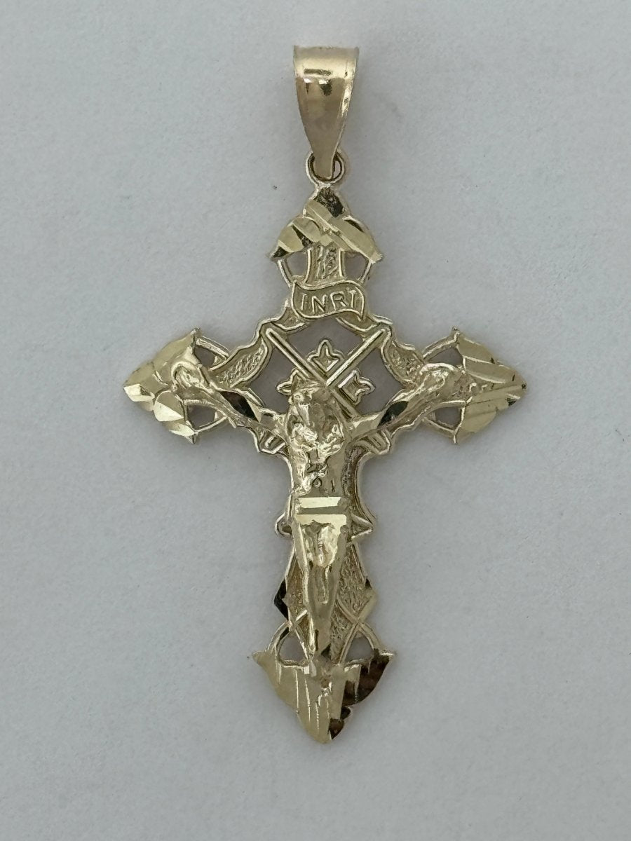 10KT Jesus Cross pendant Real Yellow Gold Diamond cut, 2.2 GRM, 1.5 mm Bail