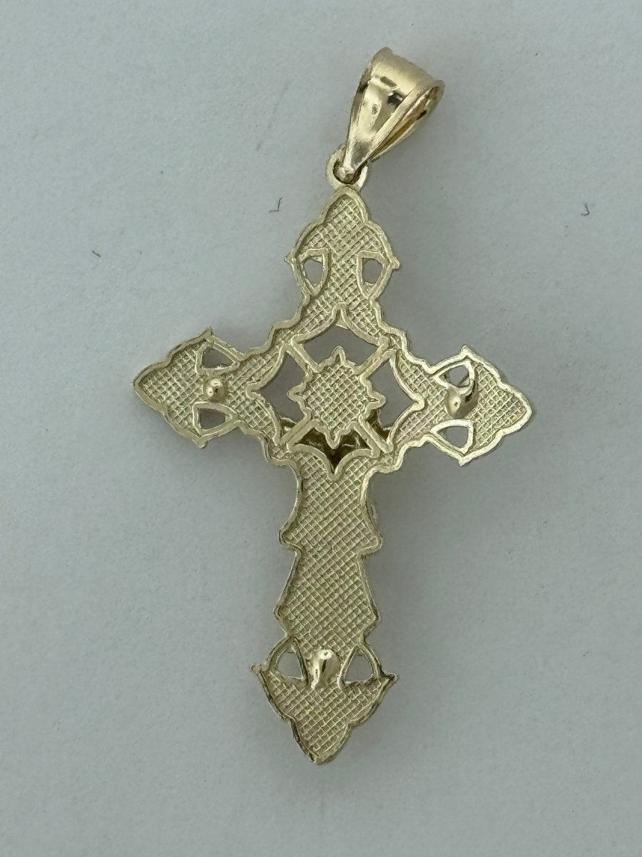 10KT Jesus Cross pendant Real Yellow Gold Diamond cut, 2.2 GRM, 1.5 mm Bail