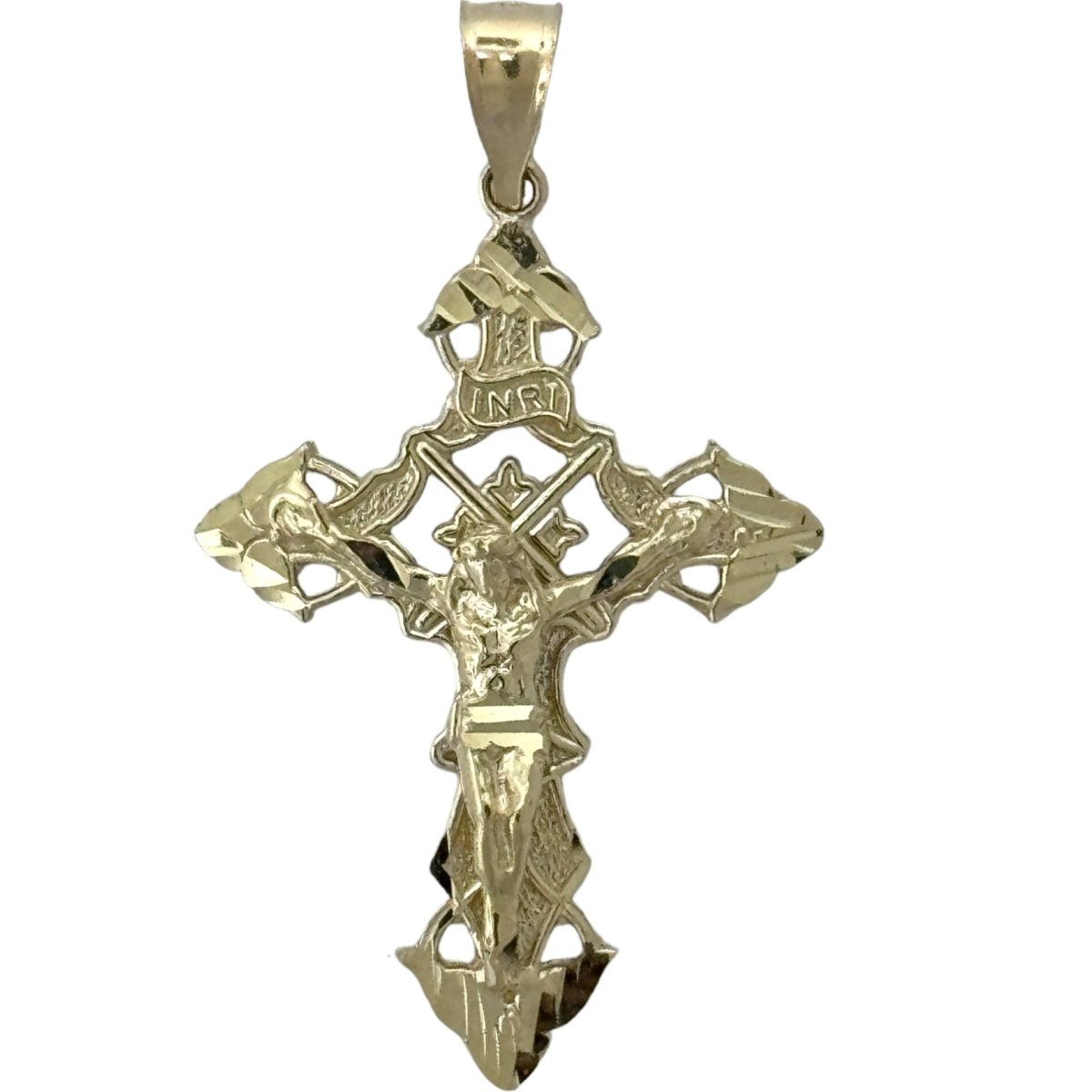 10KT Jesus Cross pendant Real Yellow Gold Diamond cut, 2.2 GRM, 1.5 mm Bail