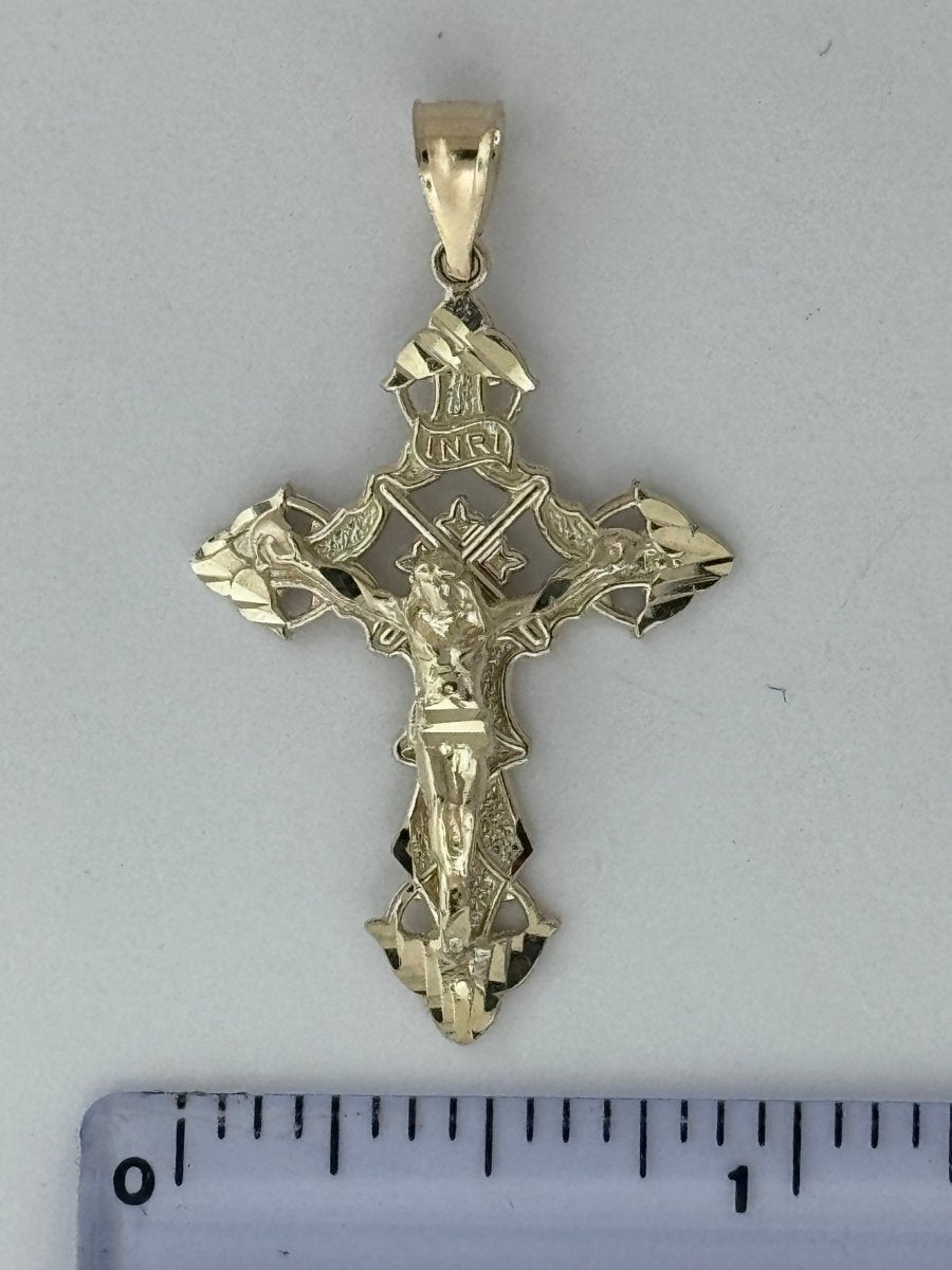 10KT Jesus Cross pendant Real Yellow Gold Diamond cut, 2.2 GRM, 1.5 mm Bail