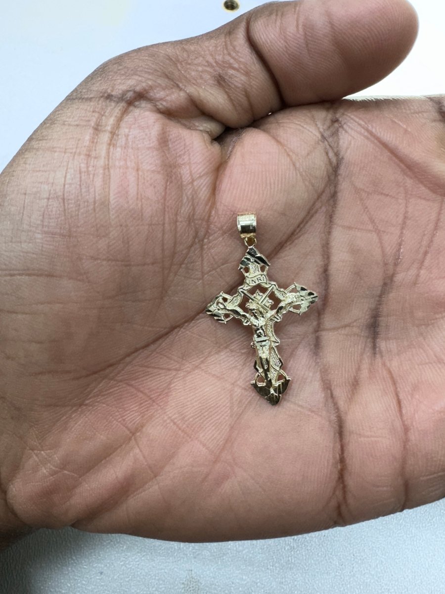 10KT Jesus Cross pendant Real Yellow Gold Diamond cut, 2.2 GRM, 1.5 mm Bail