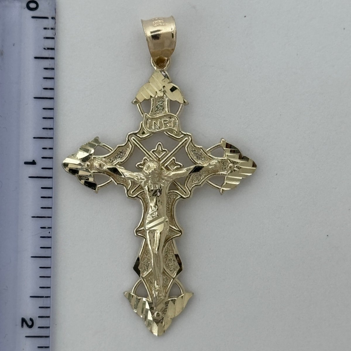 10KT Jesus Cross pendant Real Yellow Gold Diamond cut, 4.3 GRM, 2 mm Bail