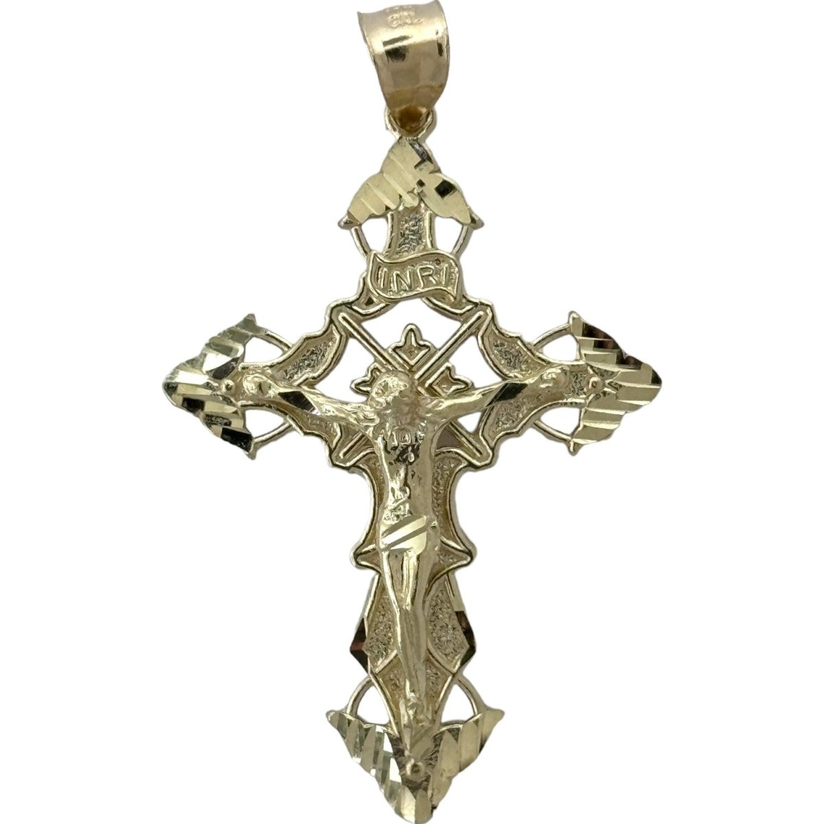 10KT Jesus Cross pendant Real Yellow Gold Diamond cut, 4.3 GRM, 2 mm Bail