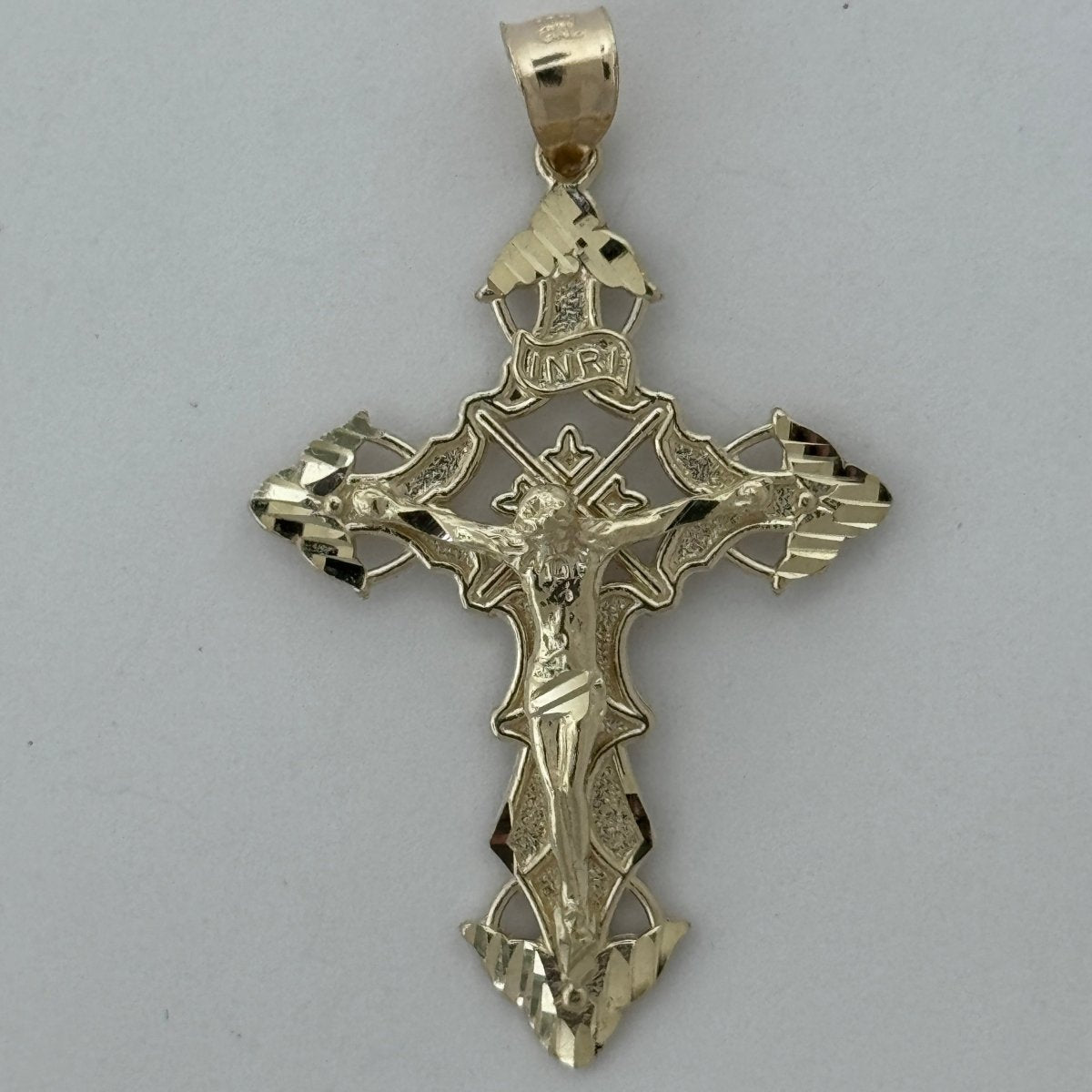 10KT Jesus Cross pendant Real Yellow Gold Diamond cut, 4.3 GRM, 2 mm Bail