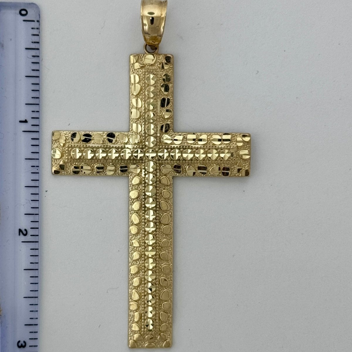 10KT Jesus Cross pendant Real Yellow Gold Diamond cut, 7.8 GRM, 6 mm Bail