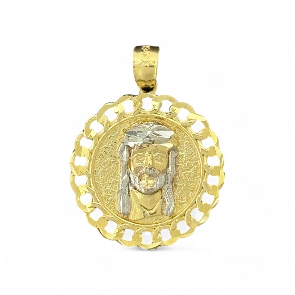 10KT Jesus Medallion Gold Pendant with Chain - Link Border - 2.14 Grm