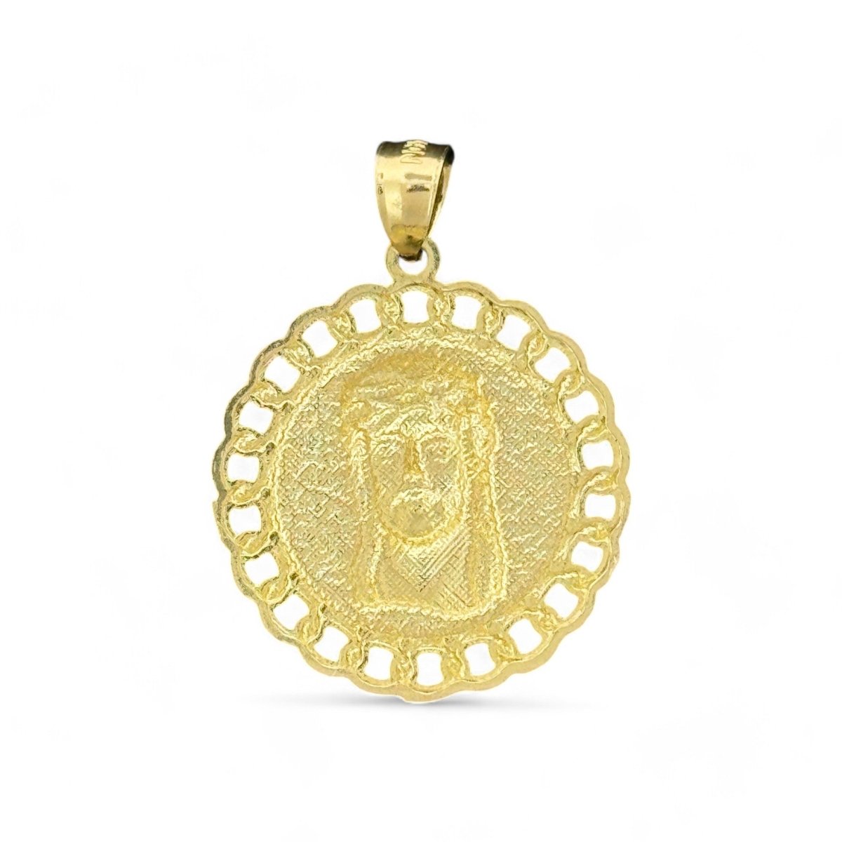 10KT Jesus Medallion Gold Pendant with Chain - Link Border - 2.14 Grm