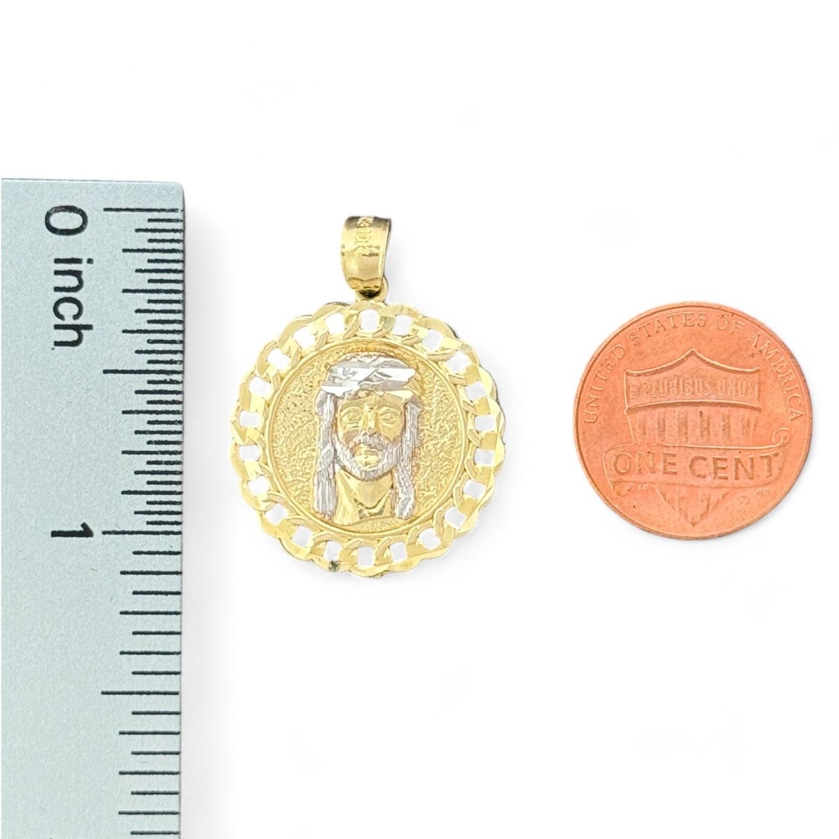 10KT Jesus Medallion Gold Pendant with Chain - Link Border - 2.14 Grm