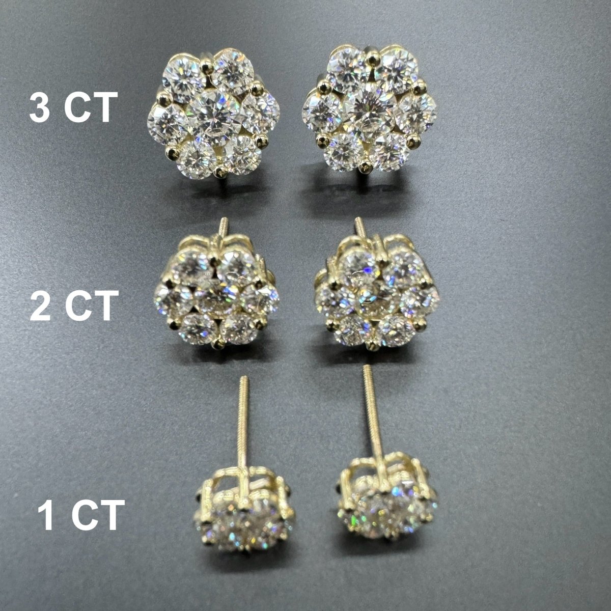 10KT Moissanite Flower Earring - 1CT, 2CT, 3CT
