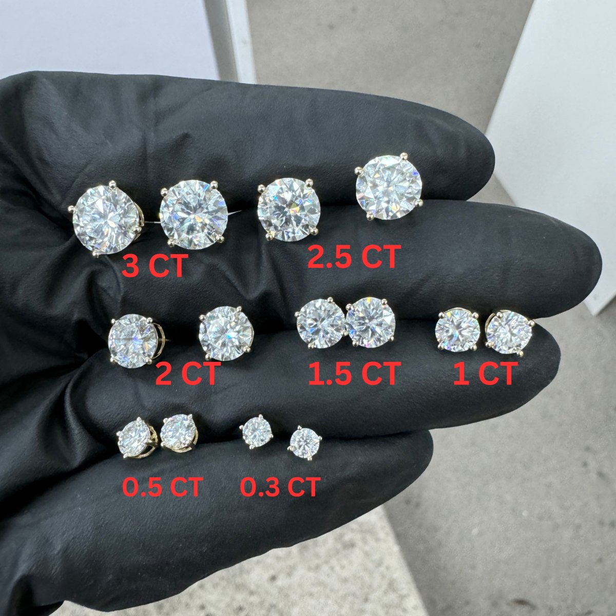 10KT Moissanite Round Earring - 0.3CT, 0.5CT, 1CT, 1.5CT, 2CT, 2.5CT, 3CT