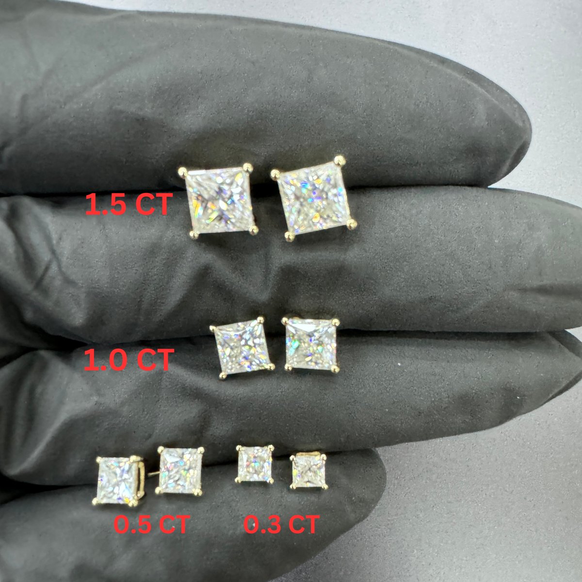 10KT Moissanite Square Earring - 0.3CT, 0.5CT, 1CT, 2CT