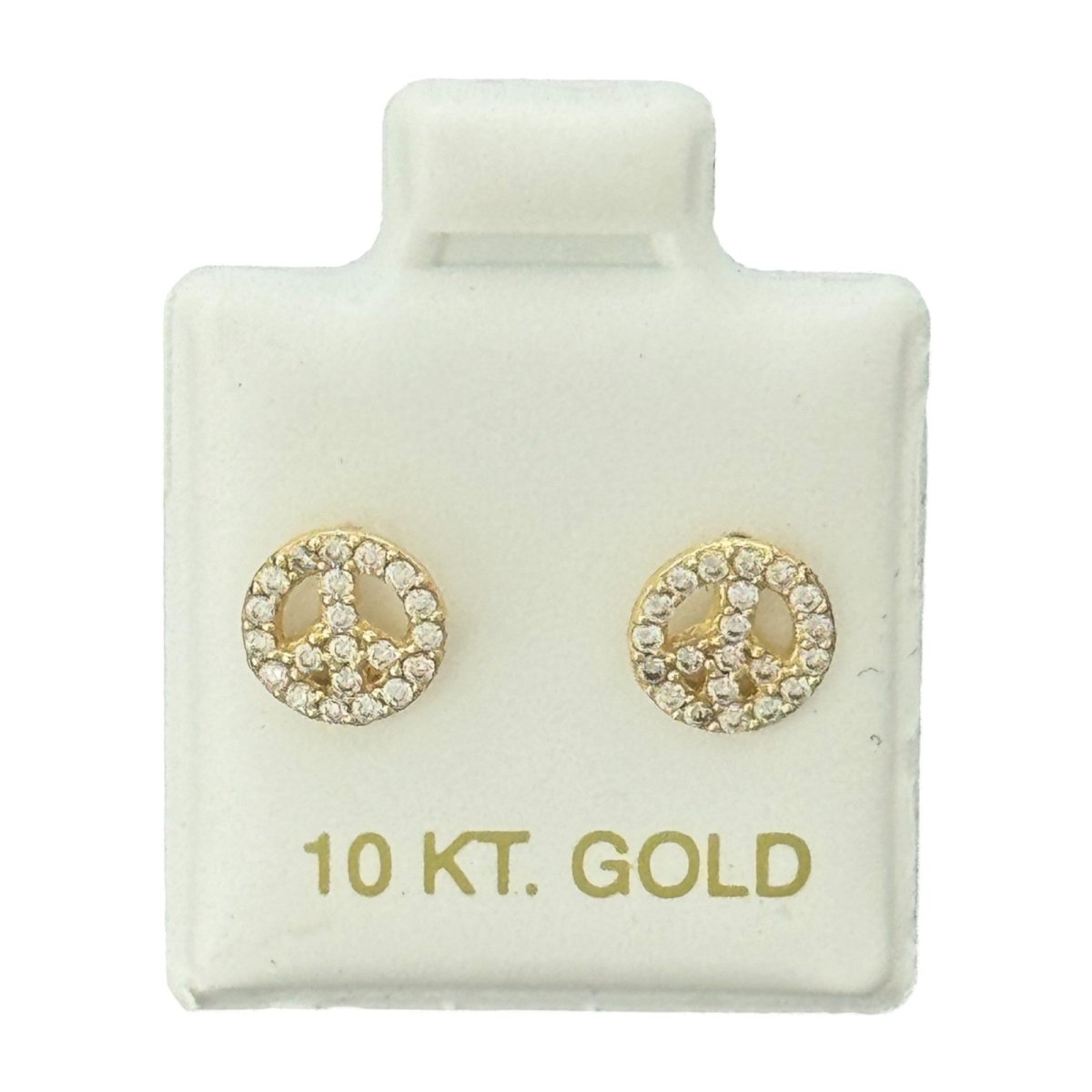 10KT Peace Sign Round CZ Gold Earrings