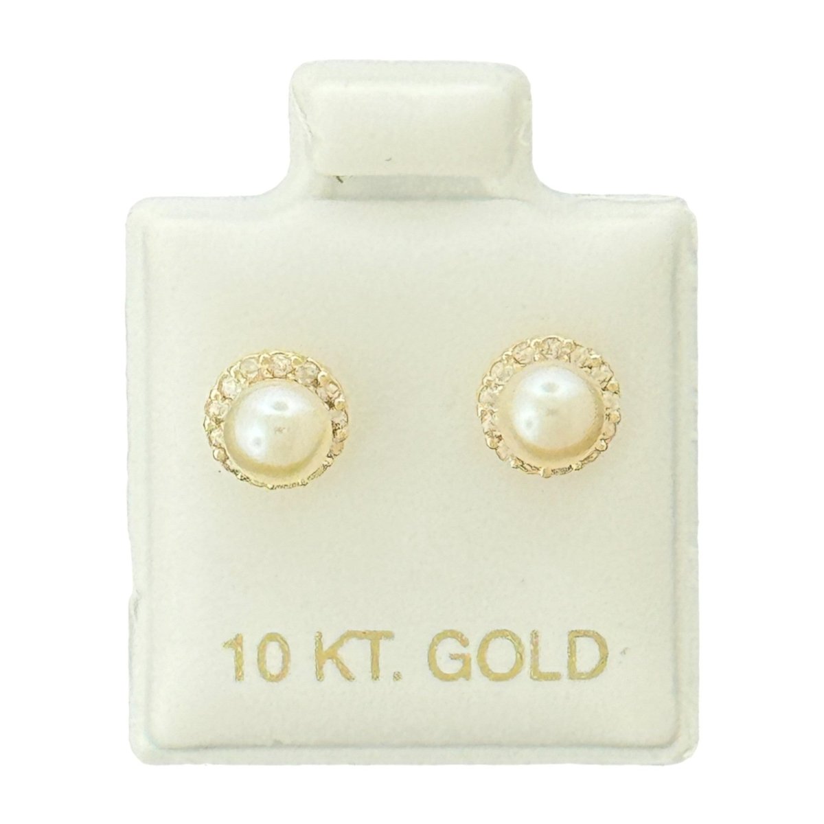 10KT Pearl and Halo CZ Gold Earrings