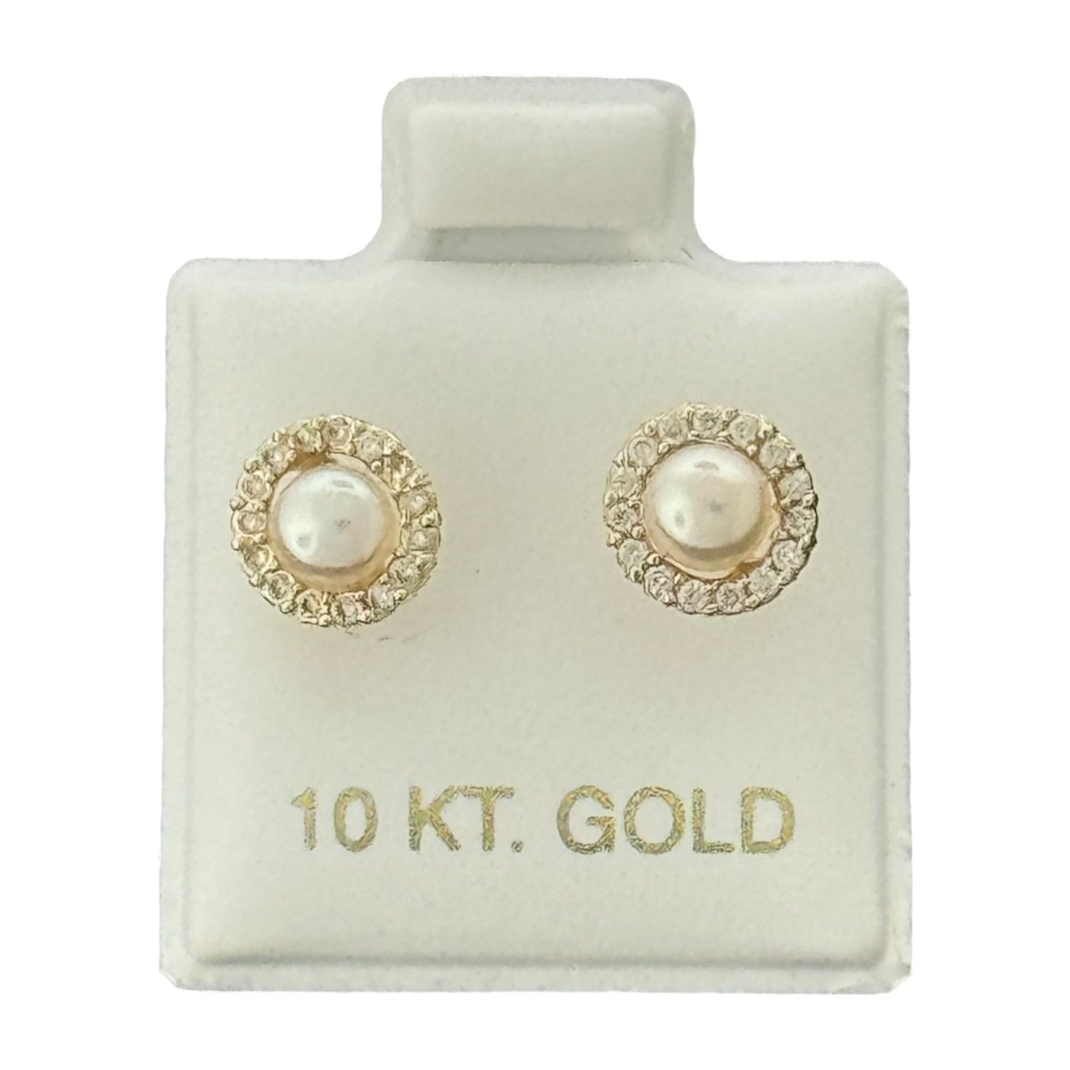 10KT Pearl and Halo CZ Gold Earrings