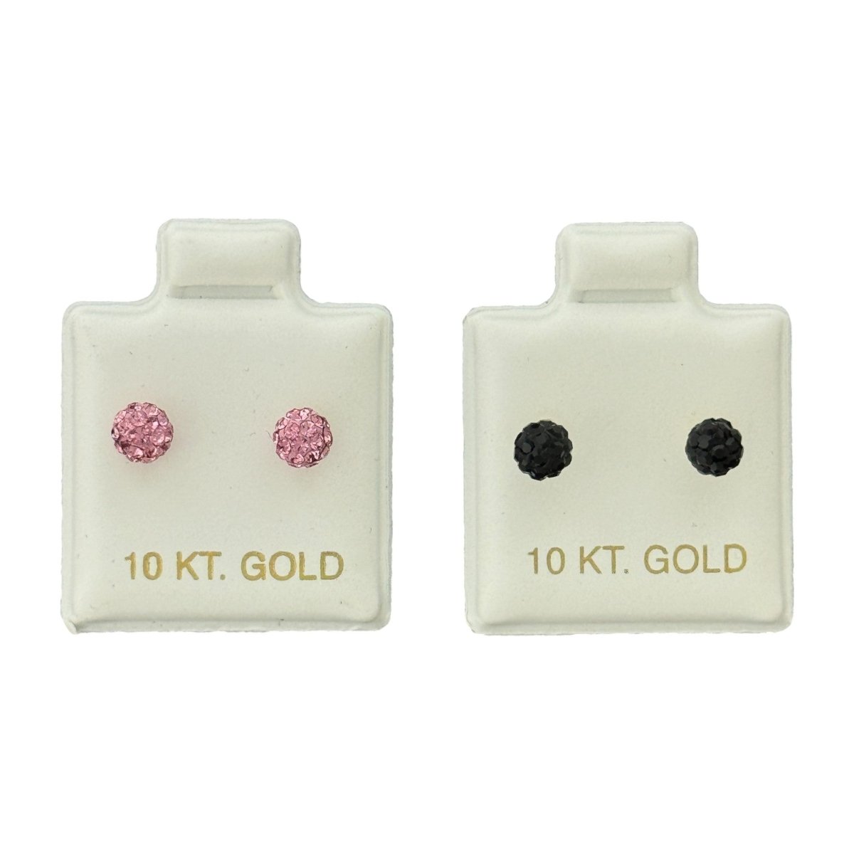 10KT Pink and Black Round CZ Gold Earrings