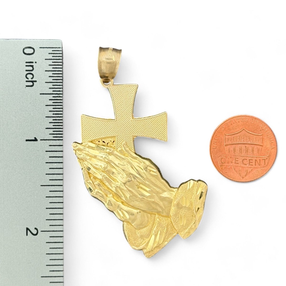 10KT Praying Hands with Cross Gold Pendant - 6.5 Grm