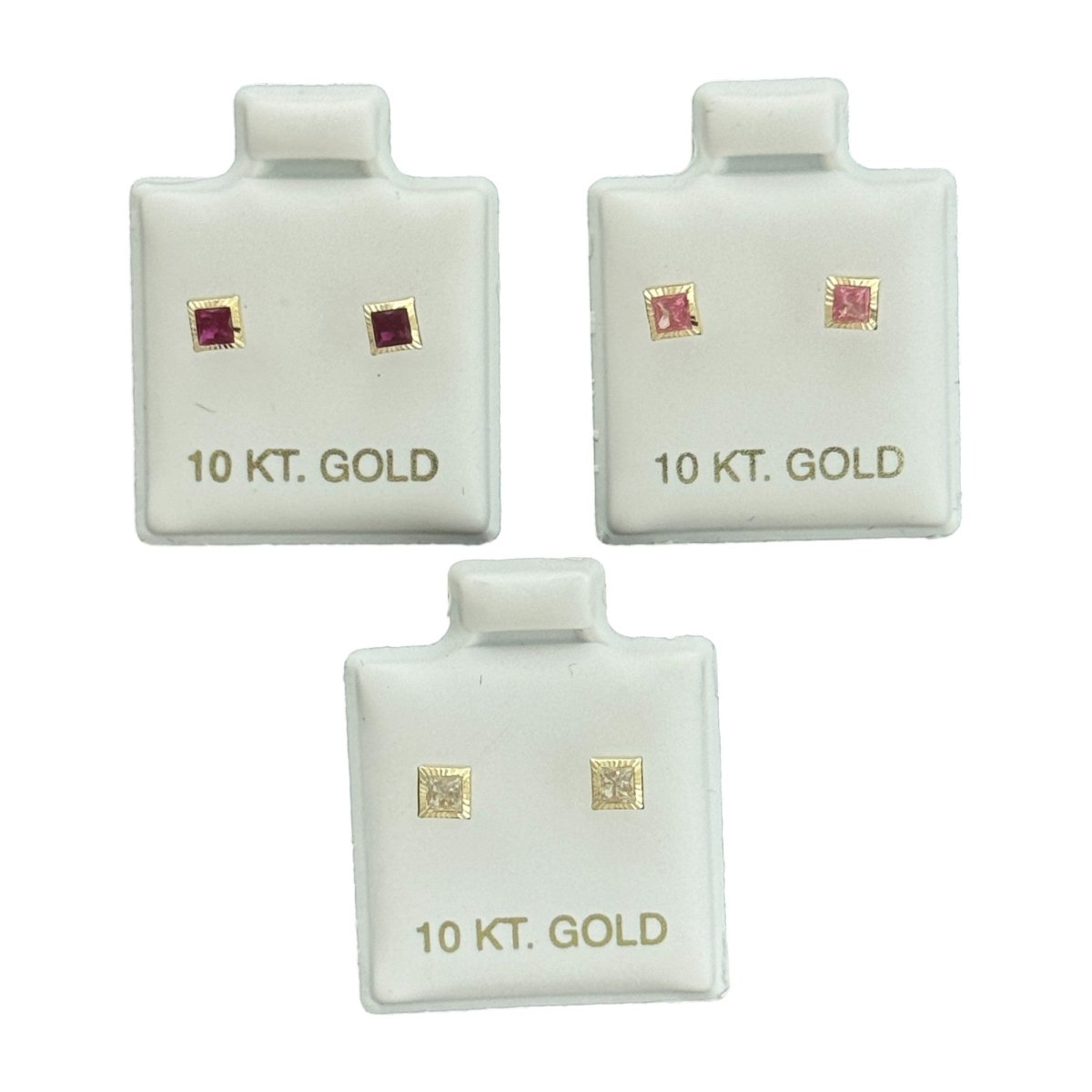 10KT Princess - Cut Red, Pink, and Clear CZ Gold Earrings