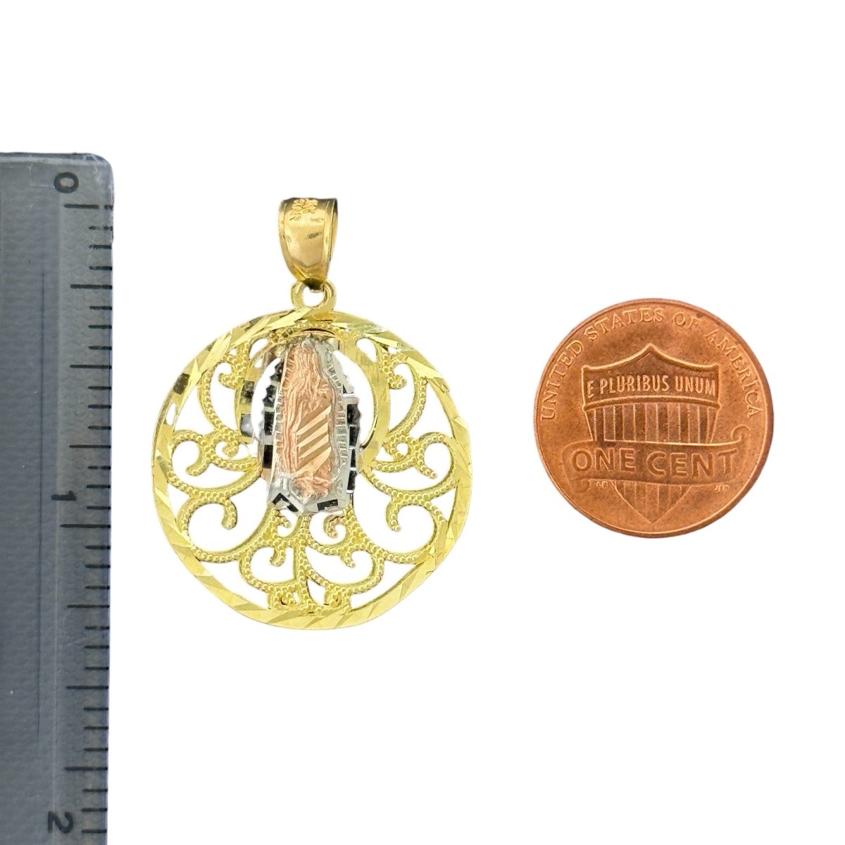 10KT Round Tri Color Virgin Mary Pendant, 2.6g