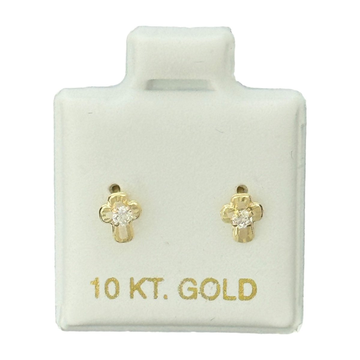 10KT Small Cross CZ Gold Earrings