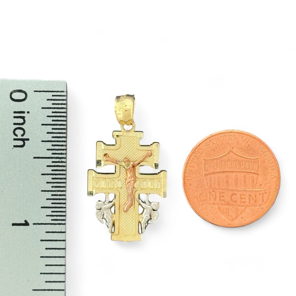 10KT Tri Color Gold Caravaca Cross Pendant