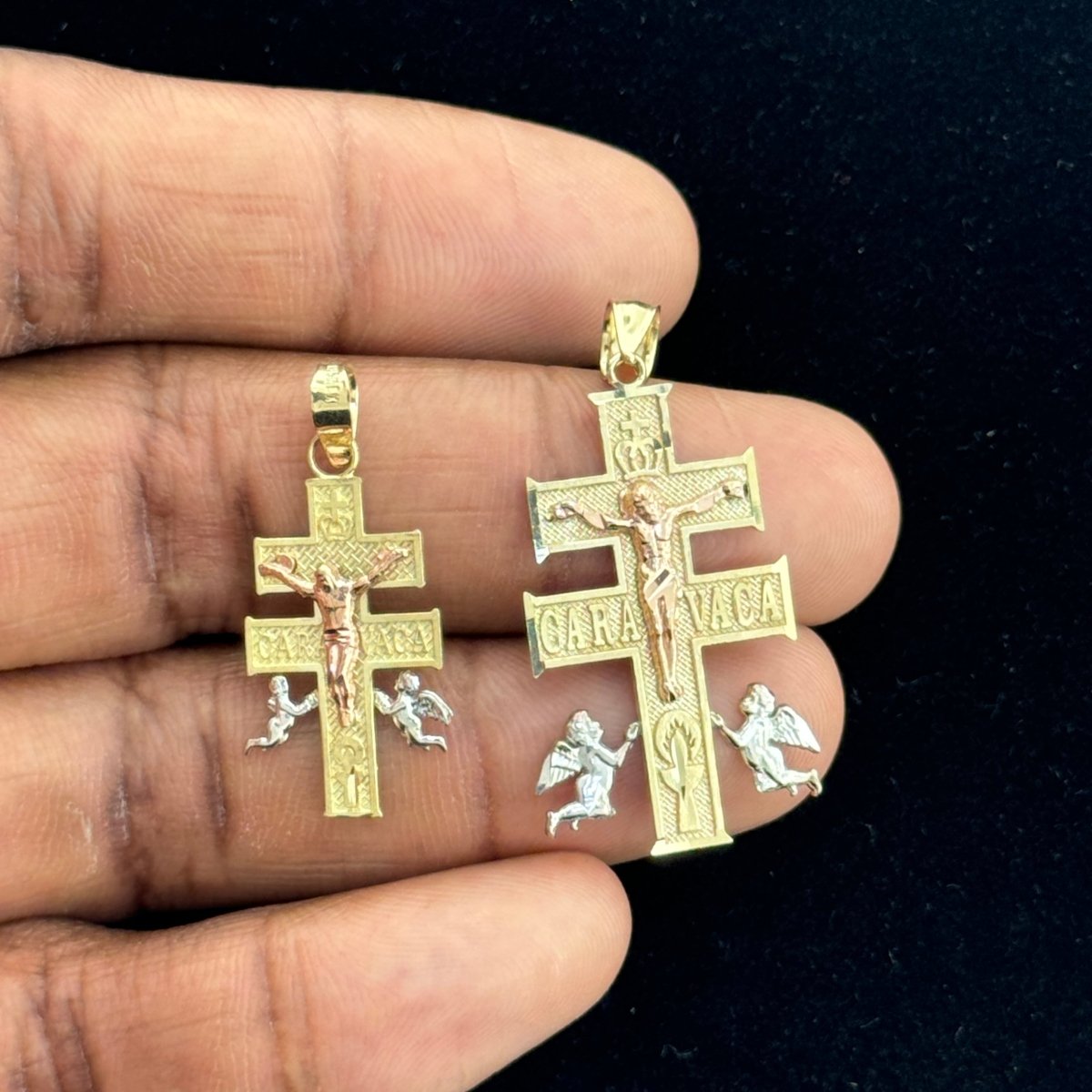 10KT Tri Color Gold Caravaca Cross Pendant