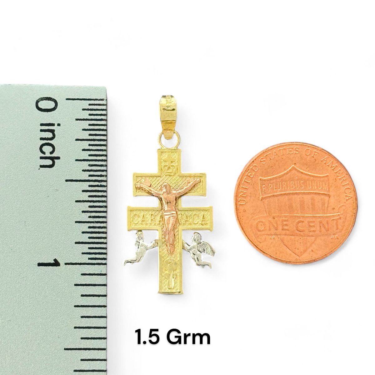 10KT Tri Color Gold Caravaca Cross Pendant