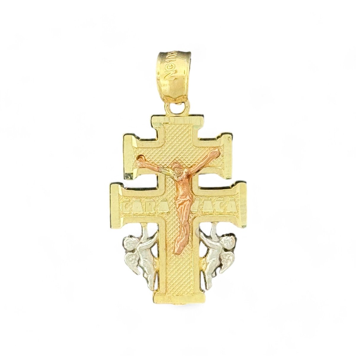 10KT Tri Color Gold Caravaca Cross Pendant