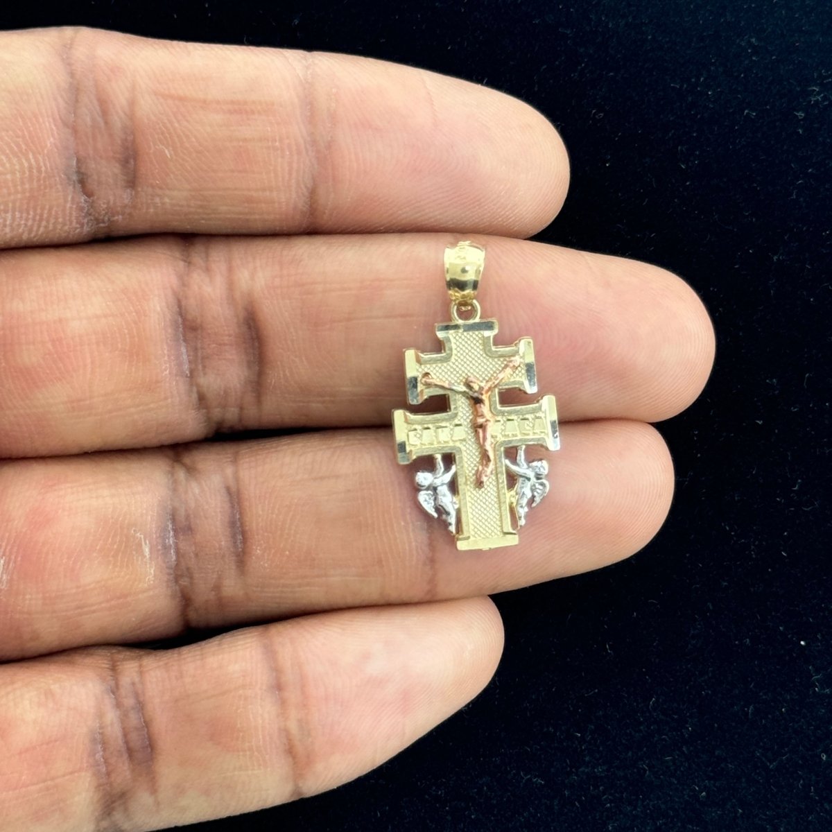 10KT Tri Color Gold Caravaca Cross Pendant